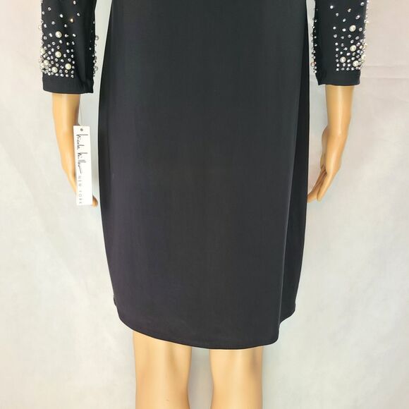 New NICOLE MILLER Woman's (M) Black Knit w/Pearl Embellishment 3/4 Sleeve Dress - Picture 7 of 13